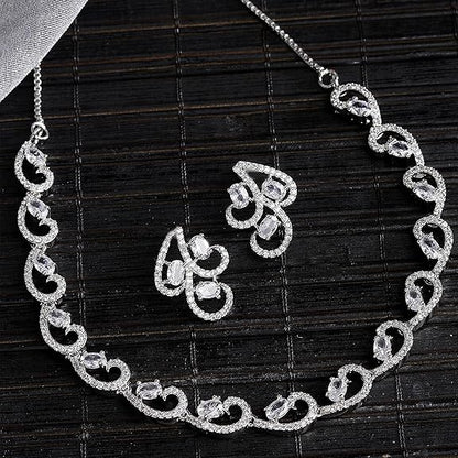 LukGud American Diamond studded Necklace and Drop Earrings Jewellery Set for women