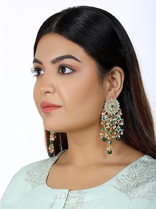 LukGud Womens Gold Plated Kundan Tassel Earrings