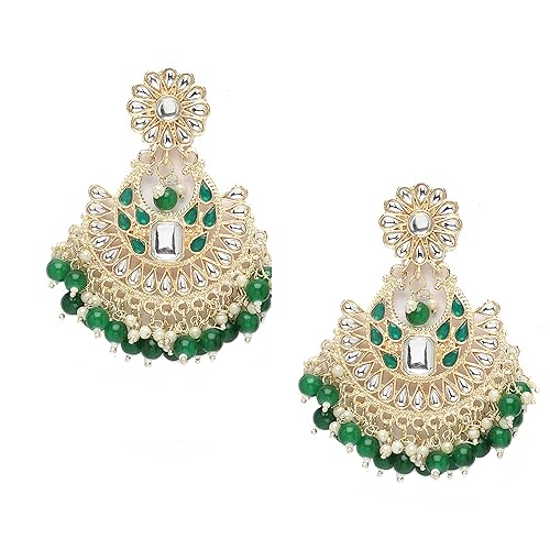 LukGud Gold-Plated Kundan studded Crescent Shaped Chandbali Earrings for Girls and Women