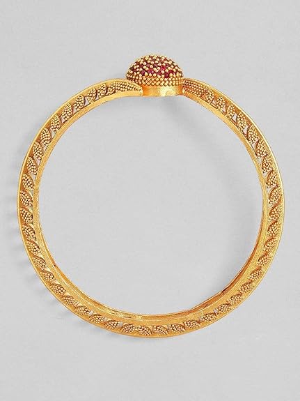 LukGud Set of 2 Gold Plated Ruby Studded Traditional Bangles for Women & Girls