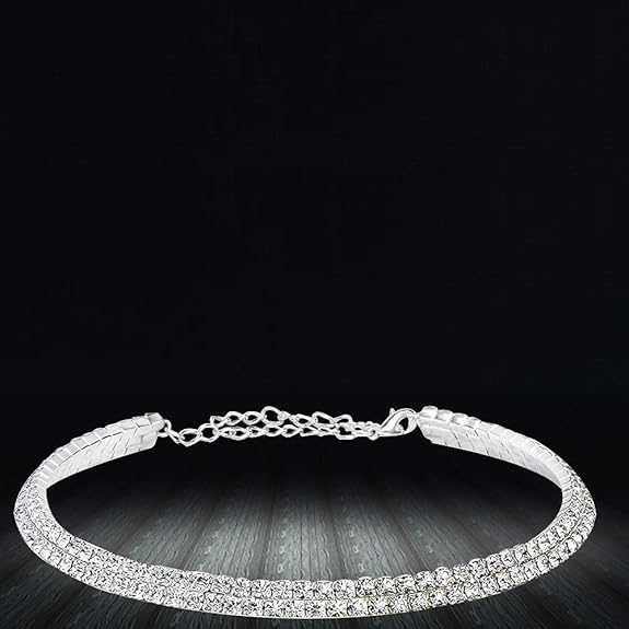 LukGud Silver Crystal Rhinestone Choker Necklace for Women