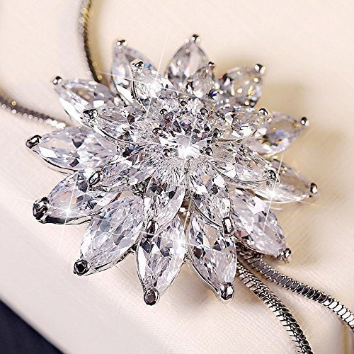 LukGud Crystal Flower Long Chain Stylish Pendant Necklace for Women and Girls