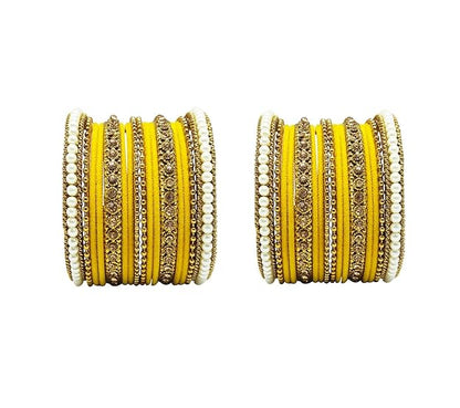 LukGud Traditional fabric stone metal bangles set for women and girls.