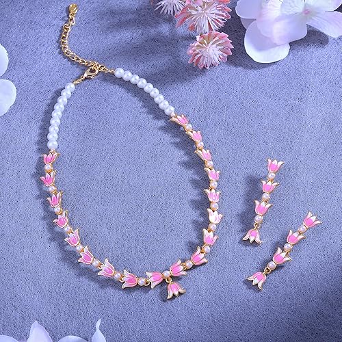 LukGud Designer Ethnic Pearl Necklace Set Versatile Chic for Women & Girls