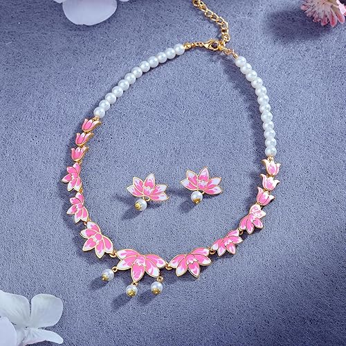 LukGud Designer Ethnic Pearl Necklace Set Versatile Chic for Women & Girls