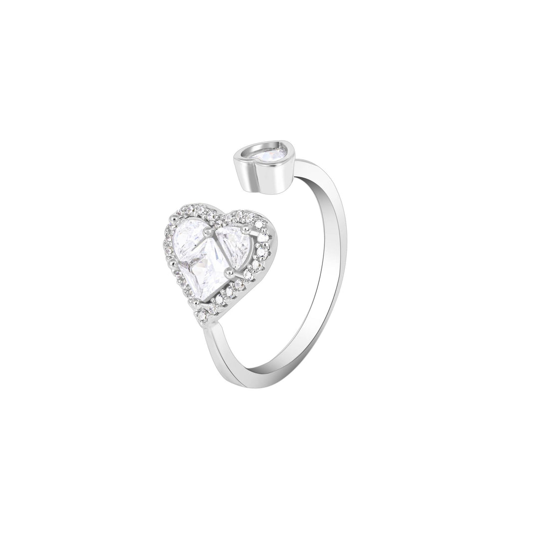 LukGud Two Heart Ring In Silver Color (Adjustable)