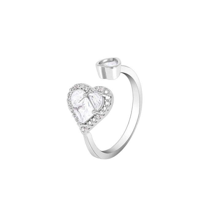 LukGud Two Heart Ring In Silver Color (Adjustable)