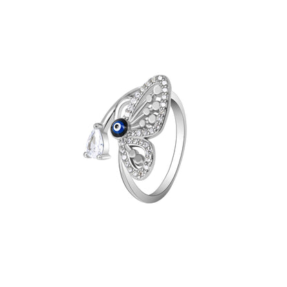 LukGud Evil Eye Butterfly Ring In Silver Color (Adjustable)