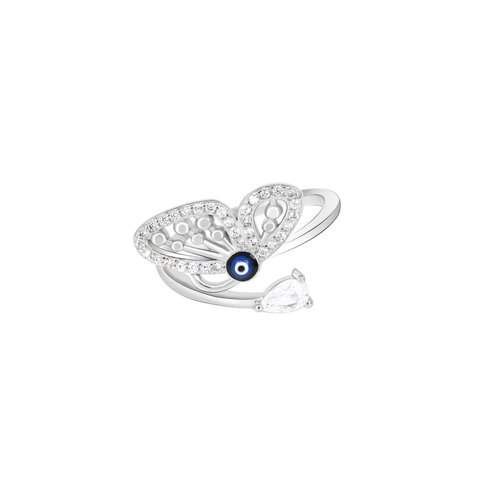 LukGud Evil Eye Butterfly Ring In Silver Color (Adjustable)