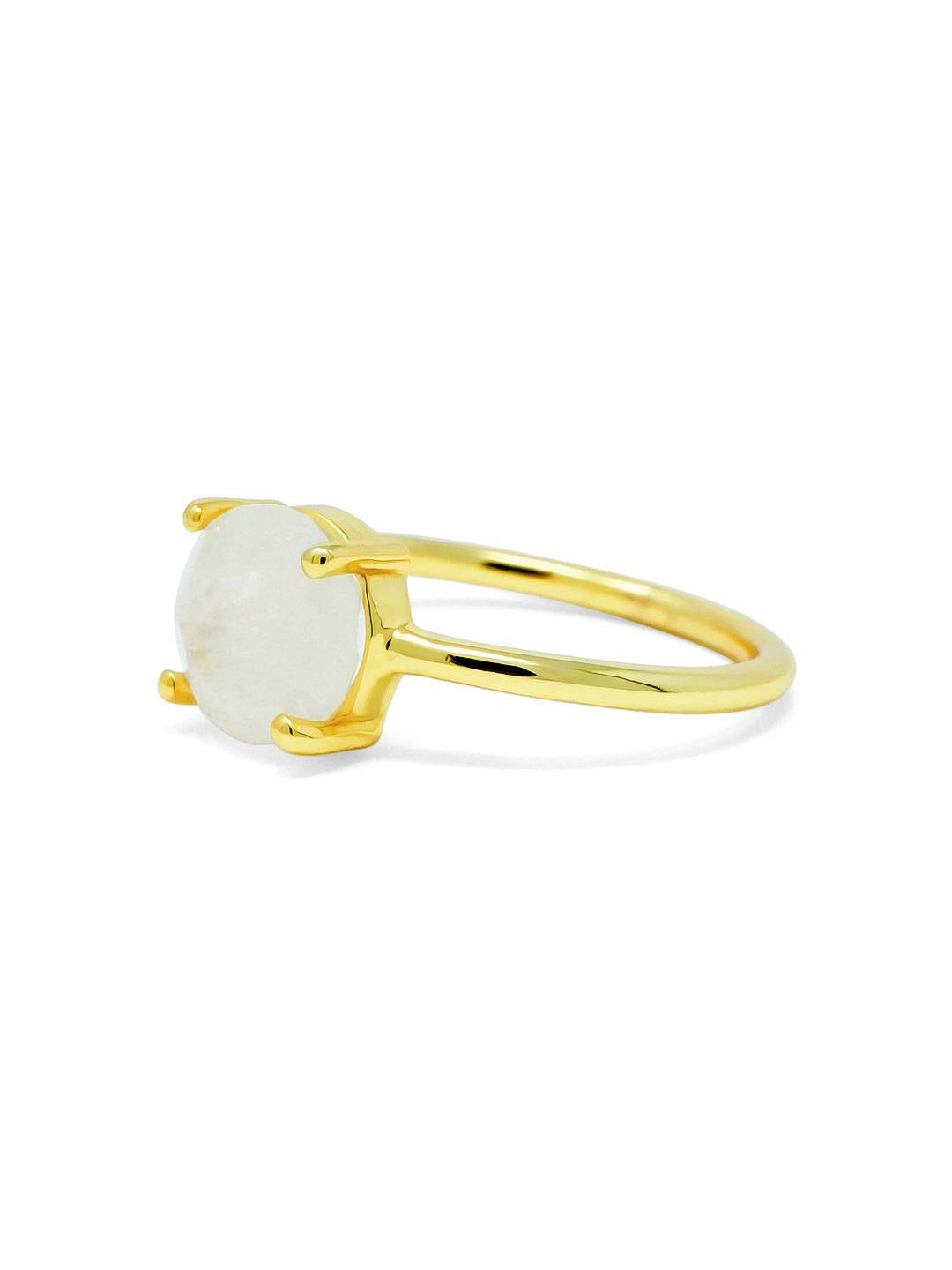 LukGud Divine Moon Stone Gold Plated Sterling Silver Classic Ring