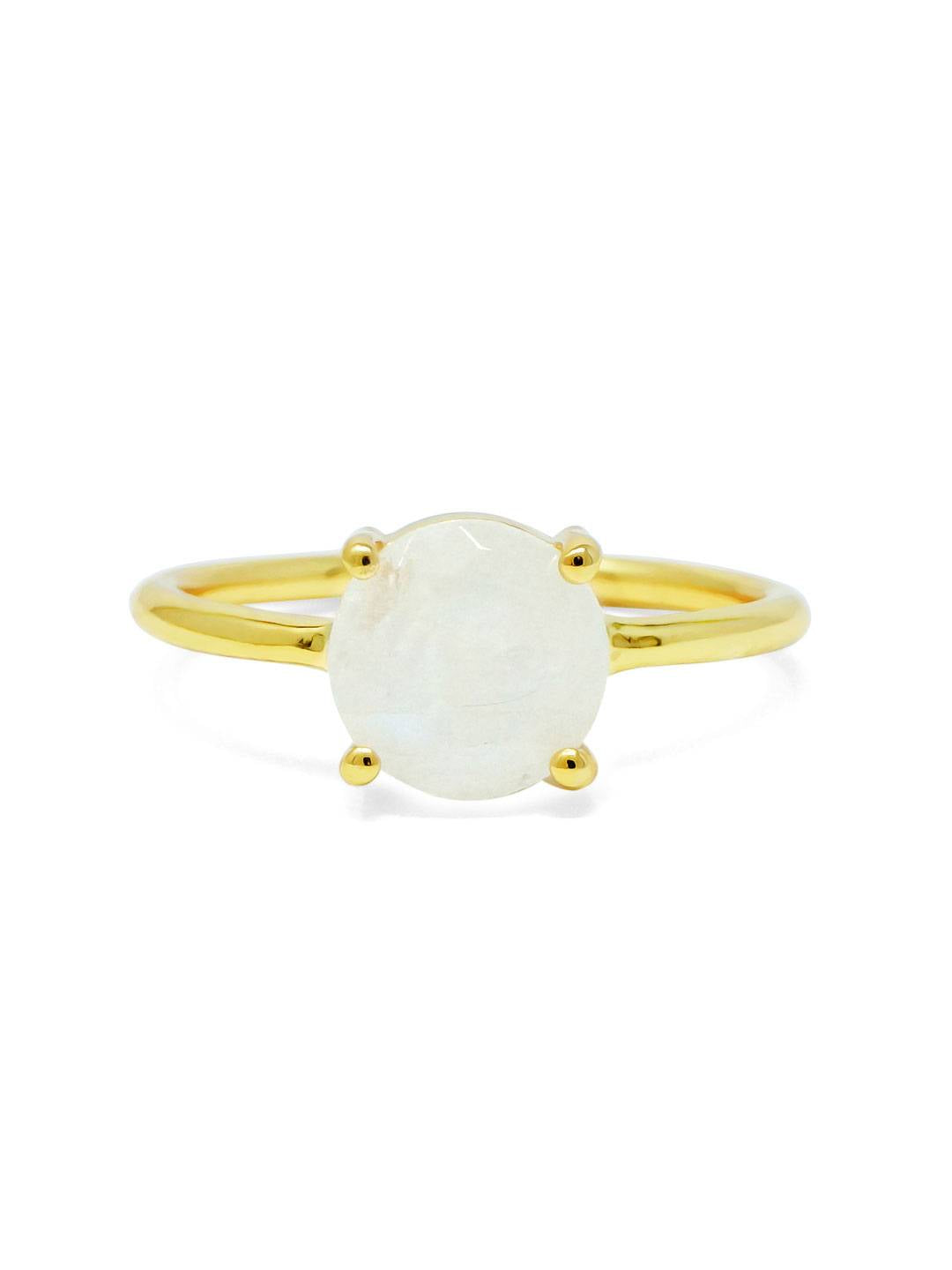 LukGud Divine Moon Stone Gold Plated Sterling Silver Classic Ring