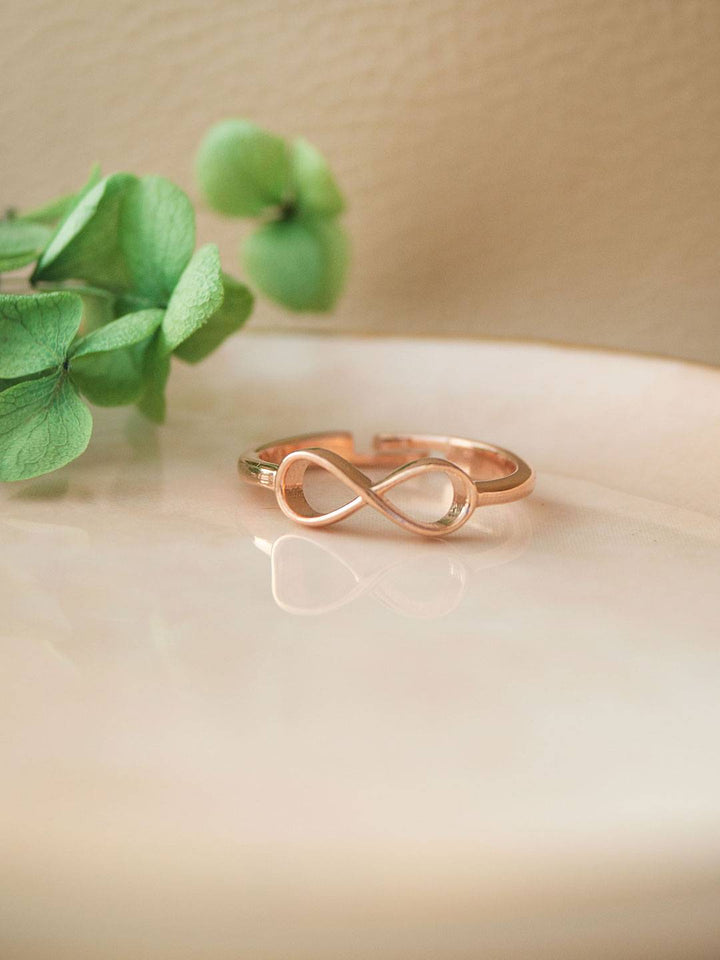 LukGud Classic Infinity Rose Gold Plated Sterling Silver Adjustable Ring (Size 11)