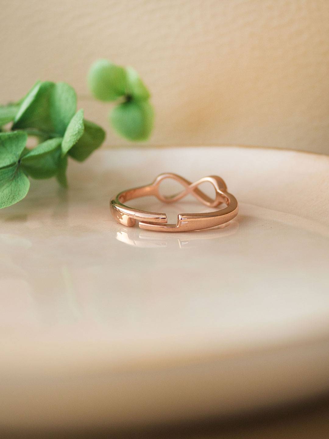 LukGud Classic Infinity Rose Gold Plated Sterling Silver Adjustable Ring (Size 11)