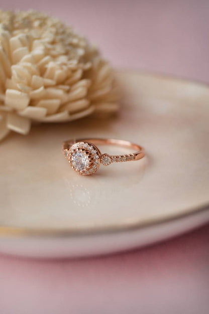 LukGud Holding It For You Solitaire Rose Gold Plated Sterling Silver Ring