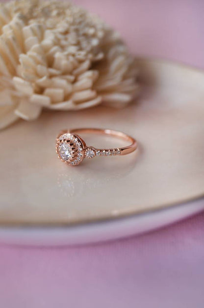 LukGud Holding It For You Solitaire Rose Gold Plated Sterling Silver Ring
