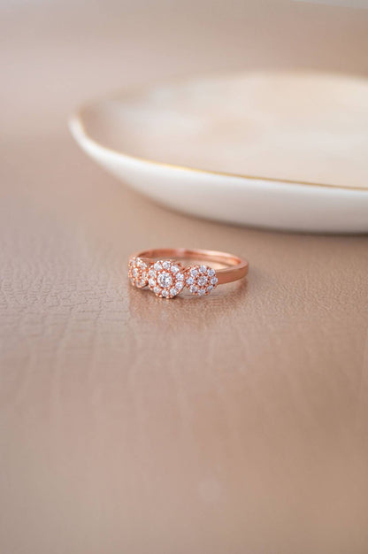 LukGud Flower Clusters Trail Rose Gold Plated Sterling Silver Delicate Ring