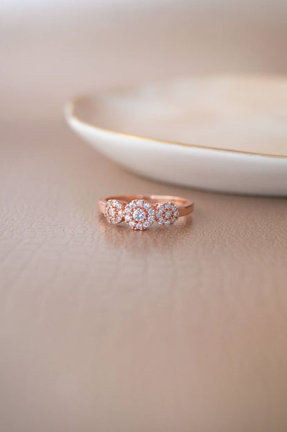 LukGud Flower Clusters Trail Rose Gold Plated Sterling Silver Delicate Ring