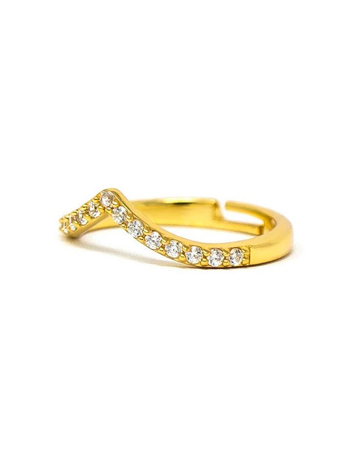 LukGud Charming Classic V Gold Plated Silver Adjustable Ring (Adjustable)