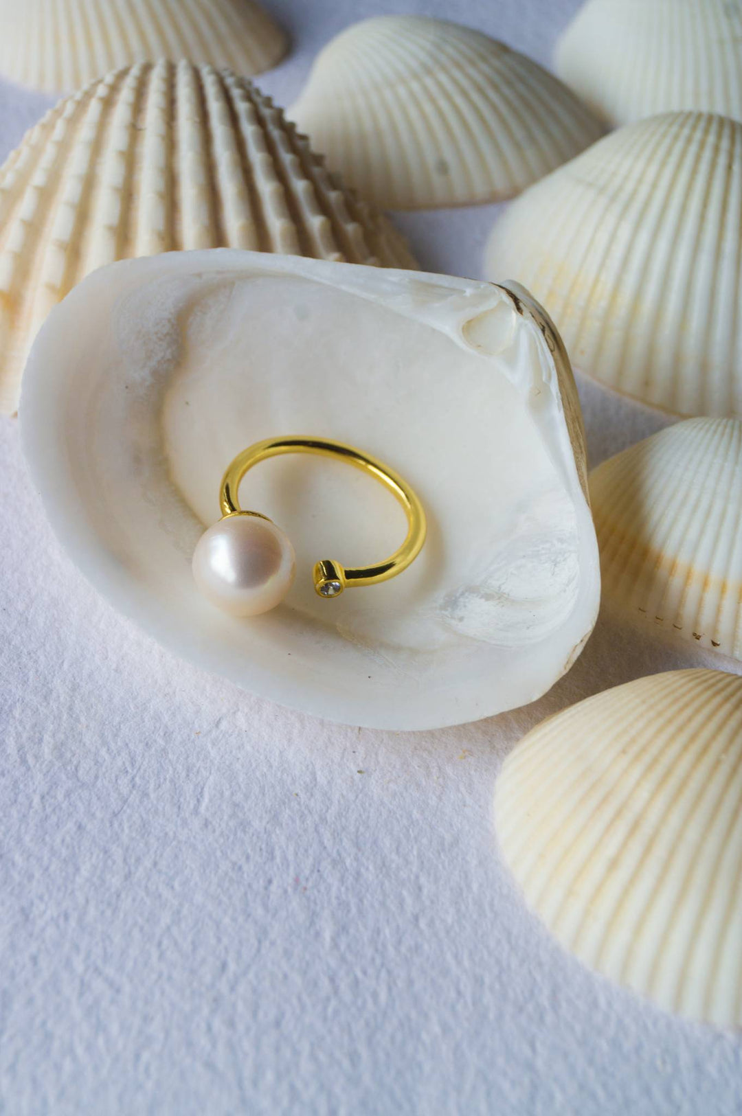 LukGud Classic Pearl Blush Gold Plated Sterling Silver Ring