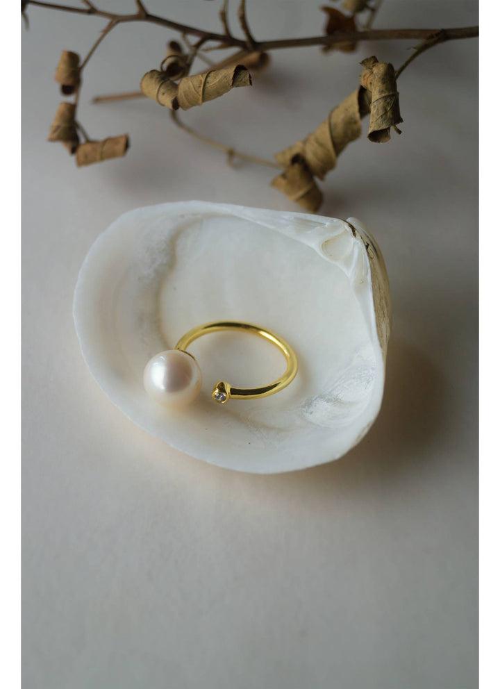 LukGud Classic Pearl Blush Gold Plated Sterling Silver Ring