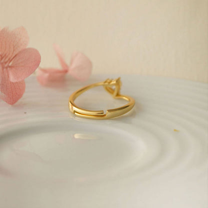 LukGud Heart Solitaire Gold Plated Sterling Silver Adjustable Ring