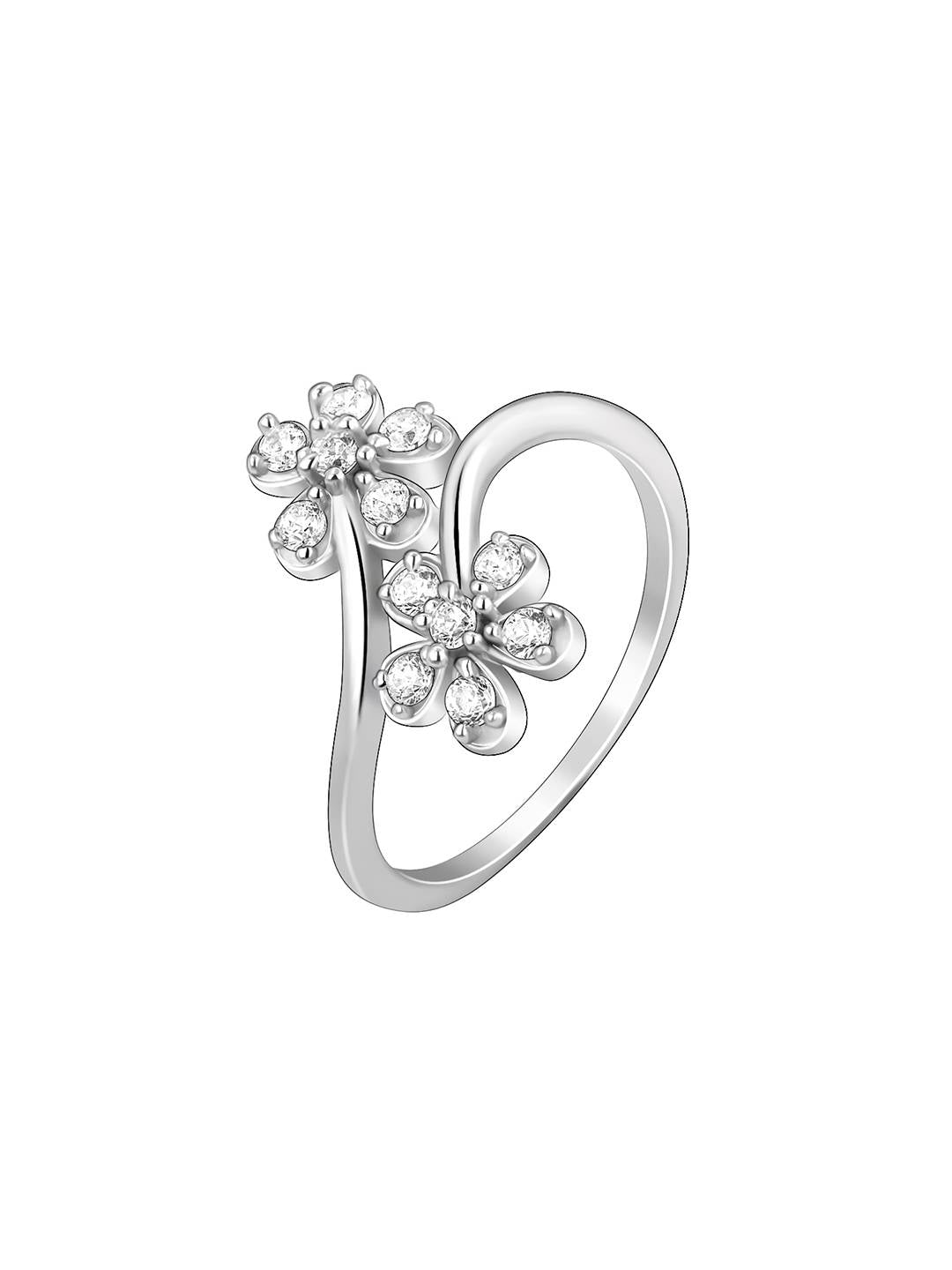 LukGud Silver Floral Brilliance Ring (Adjustable)