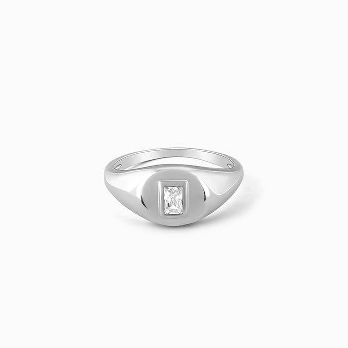 LukGud Silver Bezel Signet Ring,Fixed Size,Indian - 12 | Gifts For Women And Girls