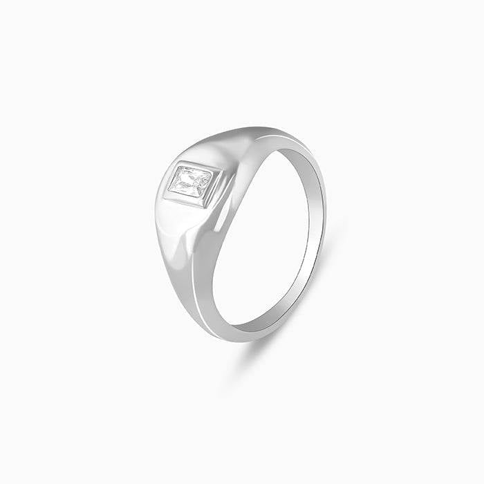 LukGud Silver Bezel Signet Ring,Fixed Size,Indian - 12 | Gifts For Women And Girls