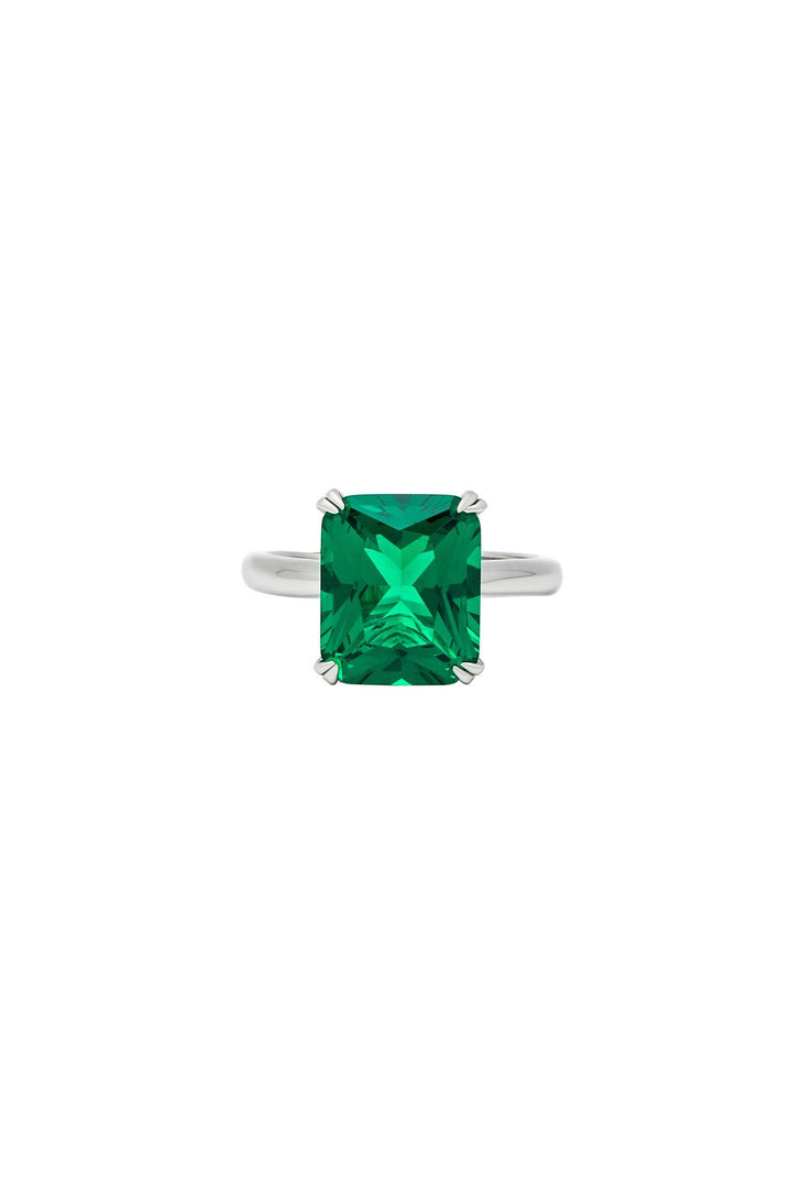 LukGud 925 Sterling Silver Green Crystal Radiant Ring (Adjustable)