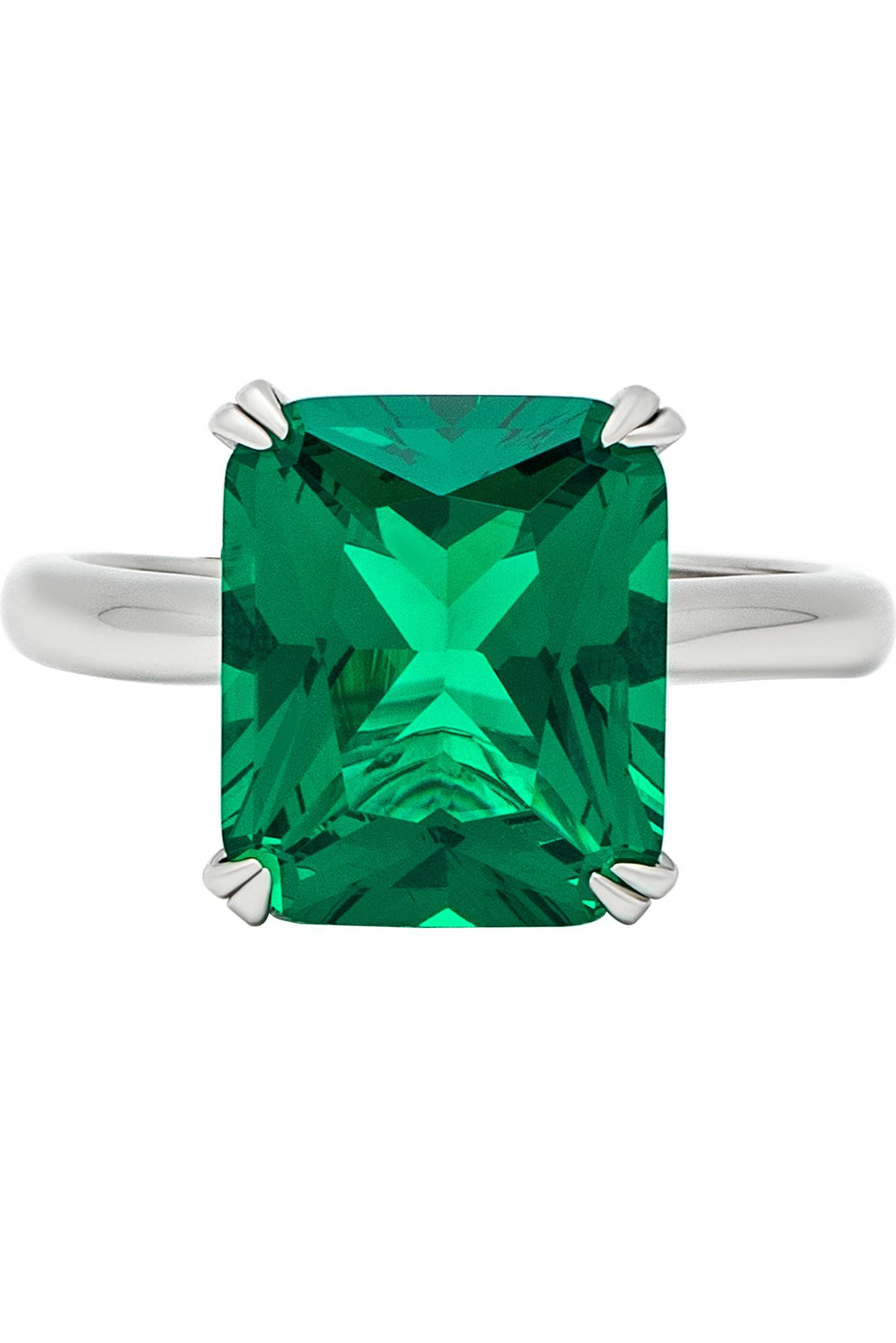 LukGud 925 Sterling Silver Green Crystal Radiant Ring (Adjustable)