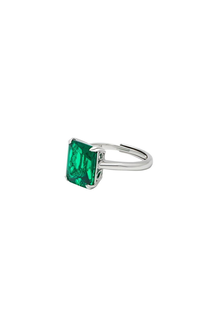 LukGud 925 Sterling Silver Green Crystal Radiant Ring (Adjustable)