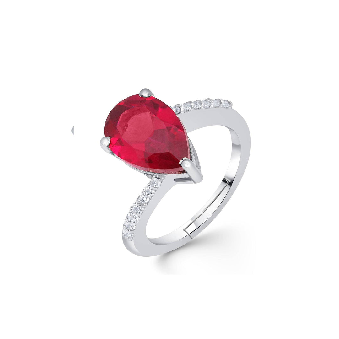 LukGud Silver Solitaire Red Ruby Ring For Women (Adjustable)