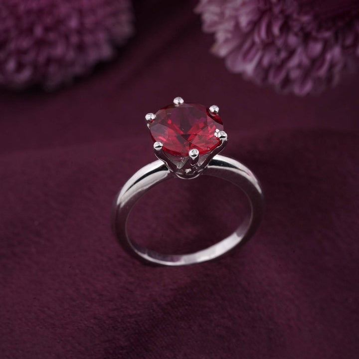 LukGud Silver Solitaire Red Ruby Ring (Adjustable)