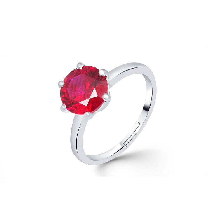 LukGud Silver Solitaire Red Ruby Ring (Adjustable)