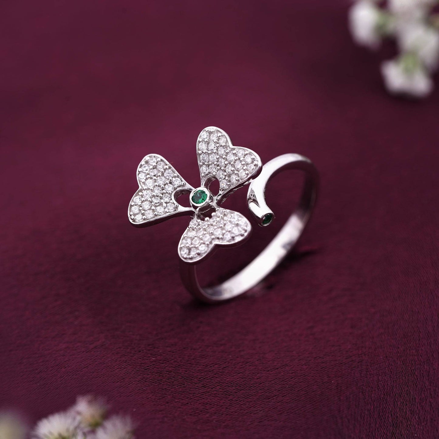 LukGud Silver Sterling Tiny Flower Style Ring (Adjustable)