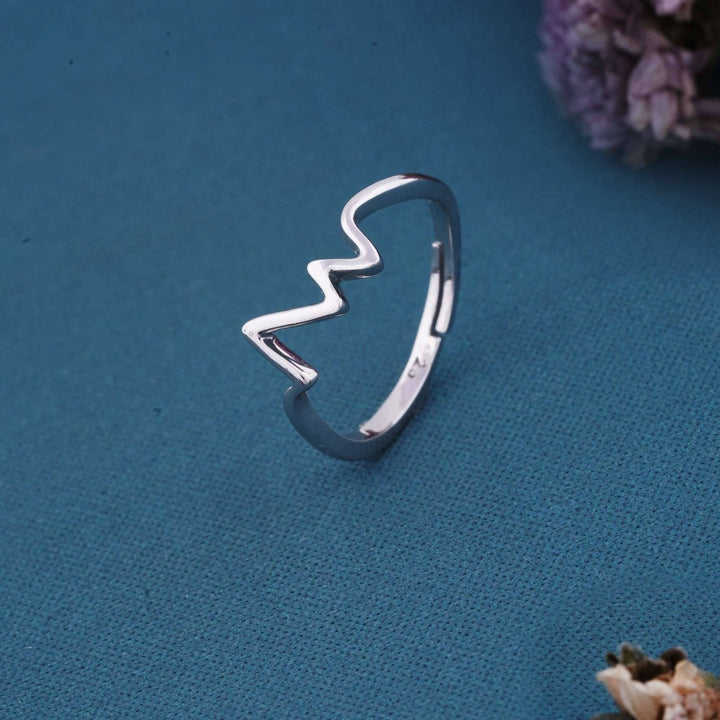 LukGud Silver Zircon Heartbeat Ring (Adjustable)