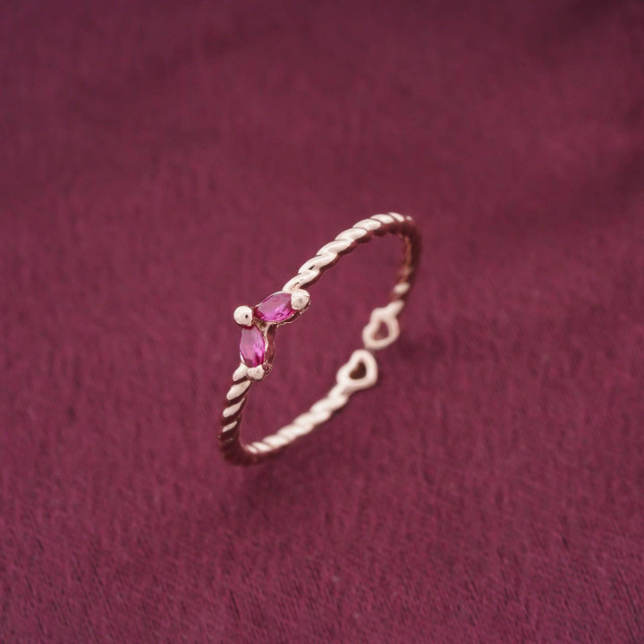 LukGud Rose Gold Ruby Danaid Heart Ring (Adjustable)