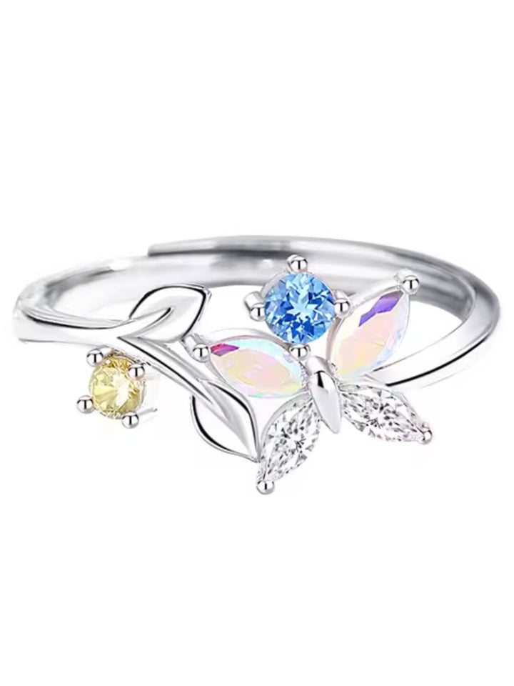 LukGud Butterfly Ring For Women And Girls, Adjustable Silver Ring