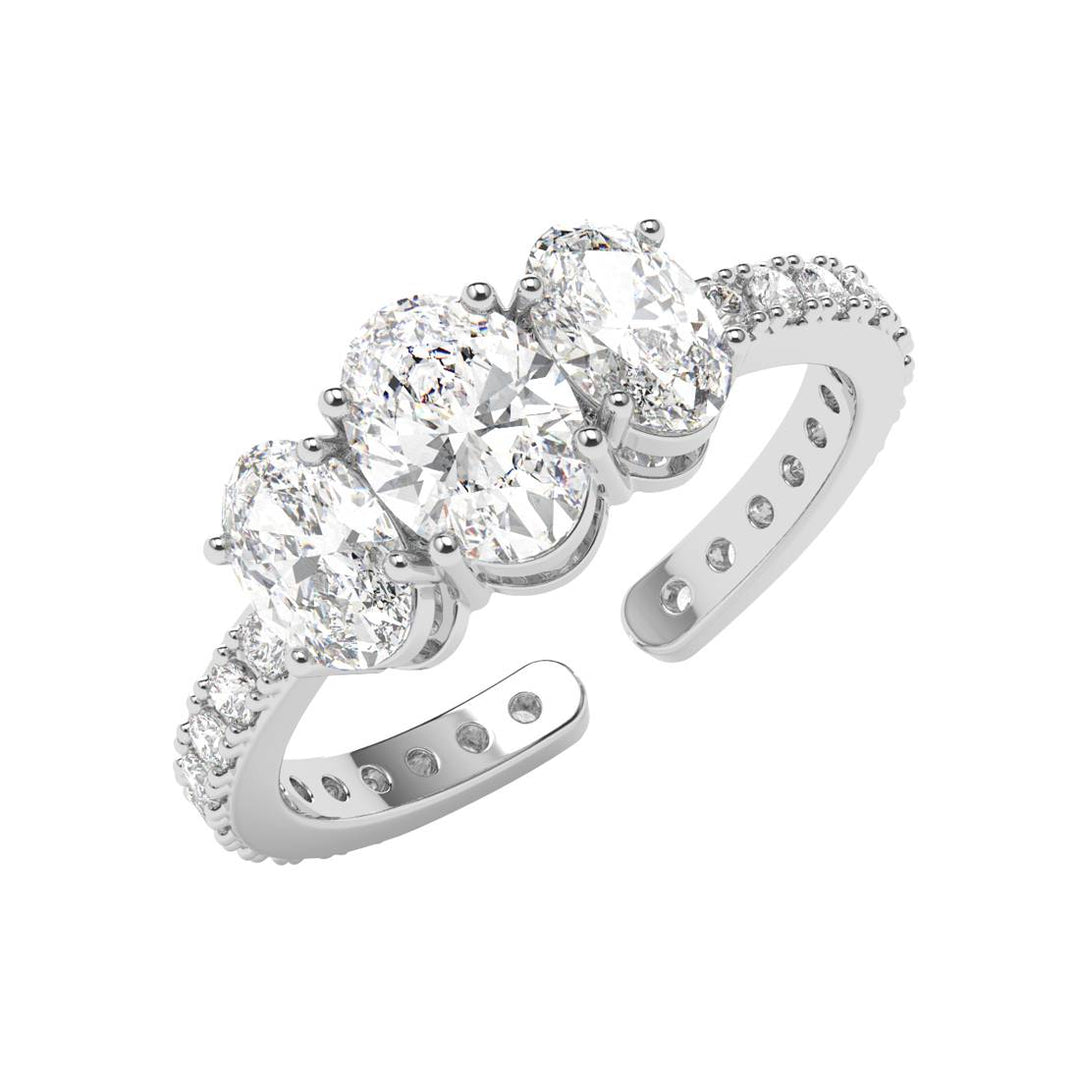 LukGud Platinum Plated Adjustable Eloise Three Oval Finger Ring (Adjustable)