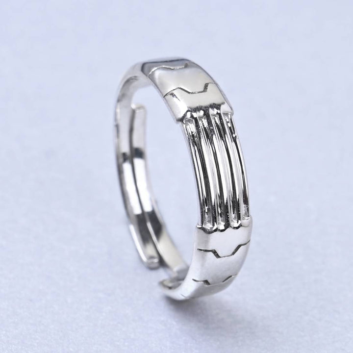 LukGud Silver Adjustable Rhodium Plated Designer Band Ring For Men & Boys (Adjustable)