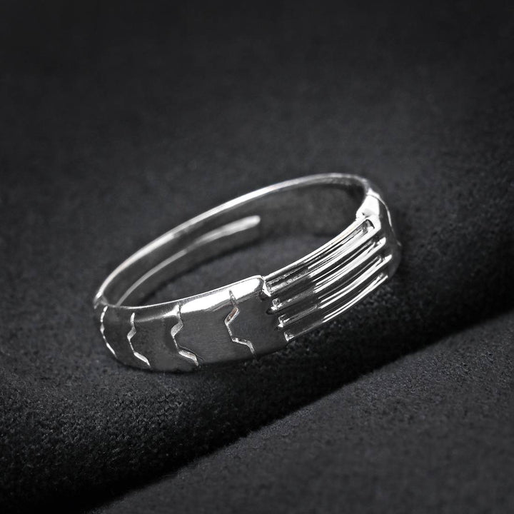 LukGud Silver Adjustable Rhodium Plated Designer Band Ring For Men & Boys (Adjustable)