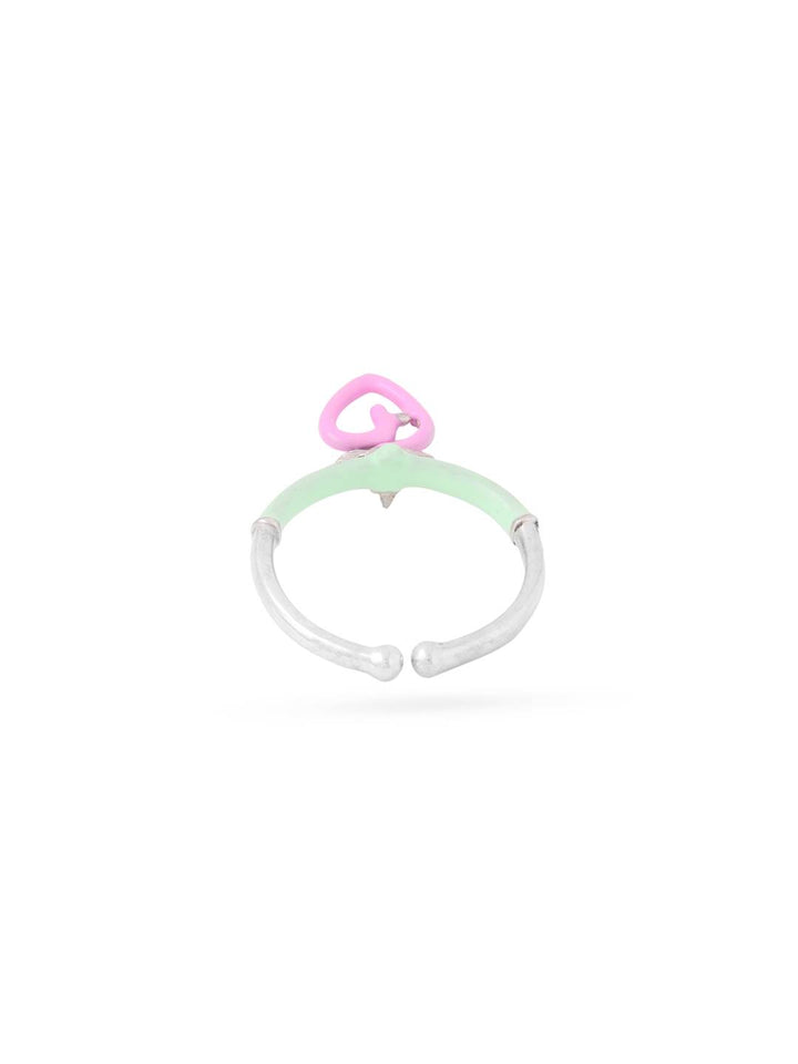 LukGud Silver Pink And Green Enamel Strawberry Adjustable Ring (Adjustable)