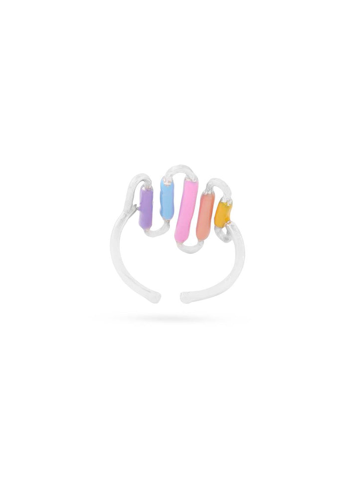 LukGud Silver Multicolor Enamel Abstract Adjustable Ring (Adjustable)